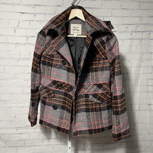 Maralyn & Me Women's Wool Polyester  Hooded Jacket Coat Size Medium Plaid Ladies